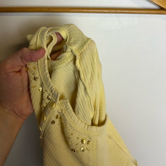 Y2K Cherokee Crop Butter Yellow Embellished Short Sleeve Top Size L Babydoll - Picture 10 of 11